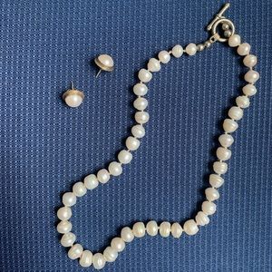 🌸 Vintage Pearl Necklace w/ Matching earrings, Sterling Silver 950